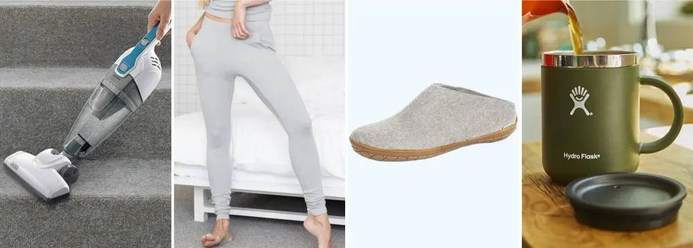 Vacuum, leggings, slippers, coffee mug product stills